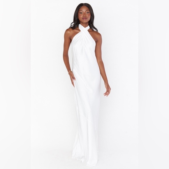 SHOW ME YOUR MUMU Jasmine Halter Maxi Dress In Ivory Luxe Satin - Picture 2 of 10